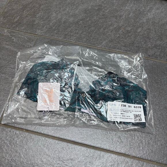 Savage X Fenty Shining Star Embroidered Half Cup Plunge Bra Wildflower Blue 36D - Picture 2 of 10